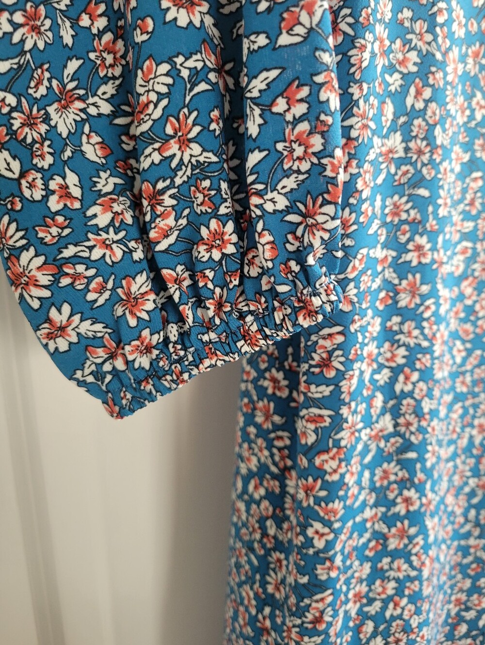 Blue Floral Long-Sleeve Wrap Midi Dress - Picture 5 of 9